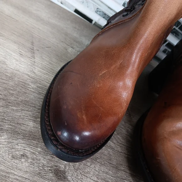Freebird Wyatt 8M Cognac Brown Leather Knee-High Lace Up Granny Boots Rare New - Picture 16 of 16